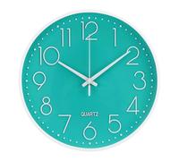 bakbrand Wall Clock 10 Inch Non-Ticking Silent Modern Simple Style Round Decor Clock Turquoise Stereoscopic Dial Quartz Wall Clocks for Home/Office/School/Living Room/Bedroom/Kitchen