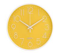 bakbrand Wall Clock 10 Inch Non-Ticking Silent Modern Simple Style Round Decor Clock Yellow Stereoscopic Dial Quartz Wall Clocks for Home/Office/School/Living Room/Bedroom/Kitchen