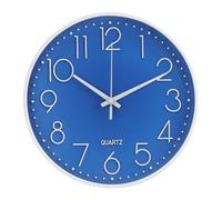 bakbrand Wall Clock Non-Ticking Silent Modern Simple Style Round Decor Clock Stereoscopic Dial Quartz Wall Clocks for Home/Office/School/Living Room/Bedroom/Kitchen (Dark Blue, 10 Inch)