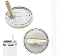 BAKDIK 40 OZ Tumbler Lid Replacement for Stanley Quencher, 2 Pack Flip Straw Lids with 2 Straws, Spill Proof, Cream White