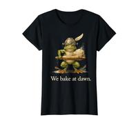 Bake at Dawn Frog Funny Baker Sarcastic Kitchen Humor Value Graphic T-Shirt, Women, Black, M