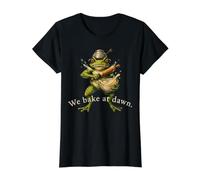 Bake at Dawn Frog Funny Baking Sarcastic Kitchen Humor Value Graphic T-Shirt, Women, Black, L