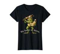 Bake at Dawn Frog Funny Baking Sarcastic Kitchen Humor Value Graphic T-Shirt, Women, Black, M