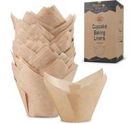 Bake Choice 100pcs Natural Jumbo Tulip Cupcake Liners, Cake Liners for Baking, Unbleached Cupcake Liner, Greaseproof Parchment Paper Muffin Liners, Tulip Muffin Liners for Party, Christmas, Valentines