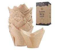 Bake Choice 100pcs Natural Jumbo Tulip Cupcake Liners for Baking, Unbleached Cupcake Liner, Greaseproof Parchment Paper Muffin Liners, Tulip Muffin Liners for Party, Christmas, Valentines