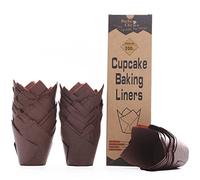 Bake Choice 200pcs Brown Tulip Cupcake Liners for Baking Cups European Parchment Paper Tulip Muffin Liners, Nordic Paper Cupcake Wrapper for Party, Christmas, Standard Size