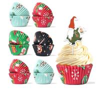 Bake Choice 400 Pcs Christmas Cupcake Cases with 12 Pcs Cupcake Toppers, Mini Cake Cases, Christmas Muffin Cases for Holiday Party Favors