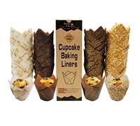 Bake Choice Nordic Paper 200pcs Tulip Muffin Cases for Baking, Fancy Designs EU Parchment Paper Standard Size Tulip Cupcake Cases, Cupcake Wrappers for Party, Wedding, Birthday