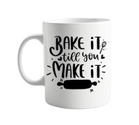 Bake It Till You Make It Mug - 11oz Ceramic Coffee Mug for Bakers, Cooks & Enthusiasts - Funny Motivational Kitchen Gift - Perfect for Enjoying Your Favourite Hot Beverage with a Dash of Humour