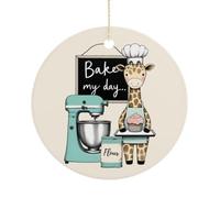 Bake My Day Ornament for Christmas Tree, Funny Bakery Cake Chef Hanging Xmas Ceramic Ornaments, Winter Holiday Party Decor, Xmas Gifts, Circle 7.5CM