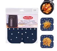 Bake-O-Glide AFL003 Non-Stick, Reusable Air Fryer Liners, 215 x 218mm, PTFE, Blue, Pack of 2, Suitable for Cosori 5.5L, Ninja, Russell Hobbs, Tefal Air Fryers, Food Safe, Dishwasher Safe