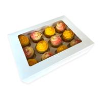 Bake Pro 10 x Premium 12 Cupcake Boxes with Adjustable Insert | 33 x 24 x 7.5cm | Holds 12 Muffins or Cupcakes | Recyclable Cardboard | Pop-Up Construction with Window | Food Safe | Made in the UK