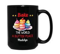 Bake The World A Butter Place Travel Mug Ceramic Coffee Mug Unique Drinking Cup Fun Gifts Foe Mom Anniversary Celebration Office 330ml