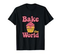Bake the World KitchenCraft Cupcake Globe Design Pink Yellow T-Shirt