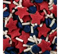 BakeArt British Edible Sugar Sprinkles Cake Decorations Perfect for Cup Cakes & Cakes Mix of White Vermicelli Navy Confetti & Red Star Sprinkles Champion Sprinkles