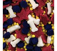 BakeArt Chasie Bone Sprinkles Edible Decorations Mix Of White Bones Yellow 100s & 1000s Navy Confetti Red Star Sprinkles Perfect For Paw Patrol Parties Chasie Bone Sprinkles (5kg)