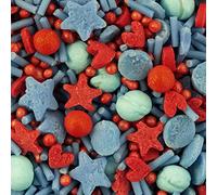 BakeArt | Fathers Day Sprinkles | Edible Cake Decorations | Mix of Blue Chews, Vermicelli, Discs & Stars, red 100s & 1000s, Hearts, Stars & Balls | Super Dad Sprinkles