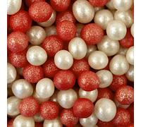 BakeArt Red & White Pearls Edible Cake Decorations Mix Soft Red & White Balls with A Crispy Shell Red & White Pearl Beads
