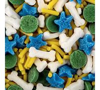 BakeArt Rockly Bone Sprinkles Edible Decorations Mix Of White Bones Green Discs Yellow Strands & Bright Blue Stars Perfect For Paw Patrol Parties Rockly Bone Sprinkles (5kg)