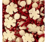 BakeArt Scandi Blizzard Sprinkles Edible Cake Decorations Mix of White Snowflakes & Dot Sprinkles, Red Vermicelli & 100s & 1000s Scandi Blizzard Sprinkles
