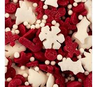 BakeArt Tomte Christmas Sprinkles Edible Cake Decorations Mix Of Red Candy Canes, Confetti, Mini Stars, Gingerbread Men, White Snowflake, Holly, 100s & 1000s & Tree sprinkles Tomte Christmas Sprinkles