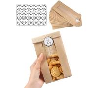 BakeChoice 50 pcs Small Bakery Bags with Window,60 Stickers,Kraft Brown Paper Bags for Cupcake/Cookie/Coffee Bean/Party Favor,Snack Packaging (8,89x5,85x19,05 cm)