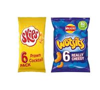 Baked, 6 Really Cheesy Snacks, 82 kcal per Pack, Skips Prawn Cocktail Crisps, 6 Pack, 177.5g, Enjoy a 6-pack of Prawn Cocktail flavoured Skips crisps
