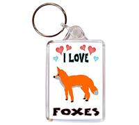 Baked Bean Store I Love Foxes/Fox - Double Sided Keyring Name Tag Novelty Gift/Present
