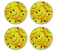 Baked Bean Store Yellow Smiley Smile Face - 80mm Drink/Glass/Mug Coasters (4 Pack) Gift/Present