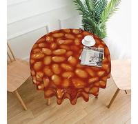 Baked Beans Pattern Round Tablecloth, Waterproof Dust-Proof Tabletop Decoration Wrinkle Resistant Table Cover - 60 Inch