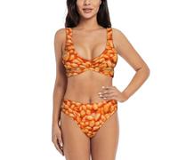 Baked Beans Pattern Women's Bikini Sets Swimsuit High Waisted Two Piece Bathing Suit Black