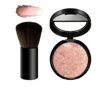 Baked Mineral Foundation Compact For Mature Skin With Kabuki Brush - Oil Control Powder With Buildable Coverage And Natural Radiant Finish In Rosy Marble Glow, Long-Lasting Matte, Lightweight Swirled
