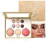 Baked Palette Makeup Set - Multifunctional Baked Starter Kit - Includes 6 Color Eyeshadows(Matte & Glitter), 1 Highlighter, 1 Bronze Contour, 1 Blusher Powder for Cheeks