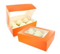 Baked with Love 50207 6/12 Cupcake Box, Twin Pack, Tangerine Cupcake Boxes to Carry Tasty Treats, Includes Dual Insert for 6 Standard Cupcakes or 12 Mini Cupcakes, Pack of 2 Orange Boxes