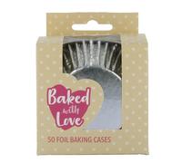 Baked with Love 50mm Silver Foil Baking Cases - 50 Pack