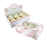 Baked with Love 6/12 Cupcake Box, Twin Pack, Afternoon Tea Cupcake Display Box & Heart Window Case to Carry and Present Tasty Treats, Includes Dual Insert for 6 Standard Cupcakes or 12 Mini Cupcakes