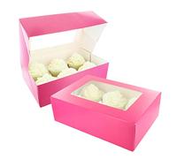 Baked with Love 6/12 Cupcake Box, Twin Pack, Pink Cupcake Boxes to Carry Tasty Treats, Includes Dual Insert for 6 Standard Cupcakes or 12 Mini Cupcakes, Pack of 2