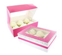 Baked with Love 6/12 Cupcake Box, Twin Pack, Pink Sprinkles Windowed Cupcake Boxes to Carry Tasty Treats, Includes Dual Insert for 6 Standard Cupcakes or 12 Mini Cupcakes, Pack of 2