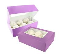 Baked with Love 6/12 Cupcake Box, Twin Pack, Purple Cupcake Boxes to Carry Tasty Treats, Includes Dual Insert for 6 Standard Cupcakes or 12 Mini Cupcakes, Pack of 2