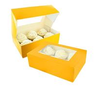 Baked with Love 6/12 Cupcake Box, Twin Pack, Sunflower Cupcake Boxes to Carry Tasty Treats, Includes Dual Insert for 6 Standard Cupcakes or 12 Mini Cupcakes, Pack of 2 Yellow Boxes