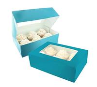 Baked with Love 6/12 Cupcake Box, Twin Pack, Teal Cupcake Boxes to Carry Tasty Treats, Includes Dual Insert for 6 Standard Cupcakes or 12 Mini Cupcakes, Pack of 2 Blue Boxes