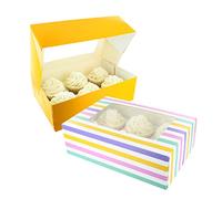 Baked with Love 650214 6/12 Cupcake Box, Twin Pack, Bold Stripes & Yellow Windowed to Carry Tasty Treats, Includes Dual Insert for 6 Standard Cupcakes or 12 Mini Cupcakes, Pack of 2 Boxes