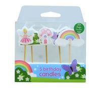 Baked With Love Fairy Garden Cake Candles, 5 Bright Magical Birthday Celebration Cake Decorations, Fairy, Rainbow, Butterfly, Plastic Free Bamboo Pic - Pack of 5 Candles