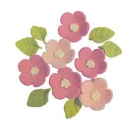 Baked With Love - Flowers and Leaves Handmade Edible Sugar Cupcake Decorations, 12 Pieces, 6 Pink Flowers and 6 Green Leaves Royal Icing Cake Toppers