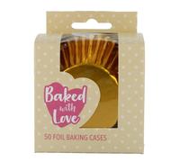 Baked with Love Gold Foil Baking Cases, Foil Baking Cups, Greaseproof Cupcake Cases, Gold - Pack of 50