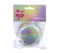 Baked with Love Iridescent Baking Cases, 50mm Foil Lined Baking Cups, Greaseproof Cupcake Cases for Birthday, Celebration, Party, Pack of 25