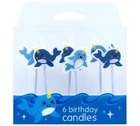 Baked With Love Narwhal Birthday Cake Candles, Narwhal Cake Decorations - Pack of 6 Candles, 70 mm