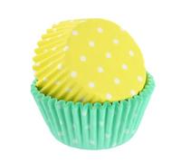 Baked With Love Polka Dot Cupcake Cases | 50 Baking Cups | Green & Yellow Pastel Greaseproof Paper Cases for Muffins and Cupcakes, Pack of 50