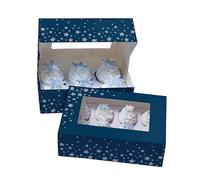 Baked with Love Starry Night Cupcake Boxes, Twin Pack, To Carry Tasty Festive Treats, Dual Insert for 6 Standard or 12 Mini Cupcakes or Muffins, Silver Star, Pack of 2 Christmas Boxes