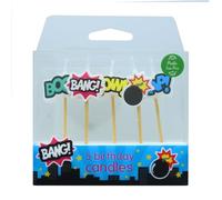 Baked With Love Superhero Cake Candles, 5 Bright Comic Book Birthday Celebration Cake Decorations, Plastic Free Pic - Pack of 5 Candles